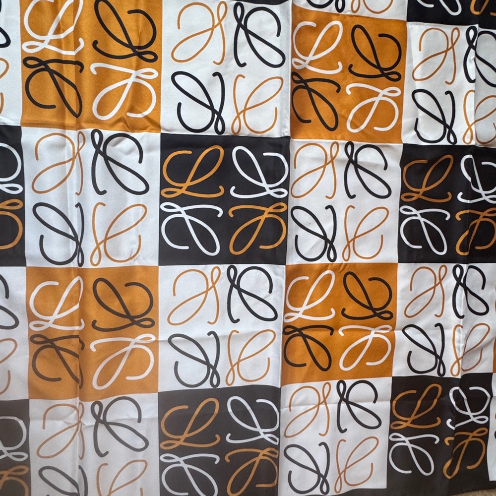Geometric Black, White, and Orange square scarf fashion insprd. - Picture 2 of 2